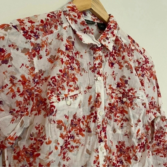 EDDIE BAUER 100% Cotton Floral Print Lightweight Buttondown Shirt - Picture 6 of 9